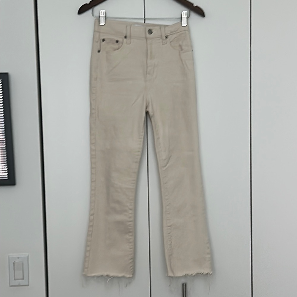 Cream Cropped Flared Jeans